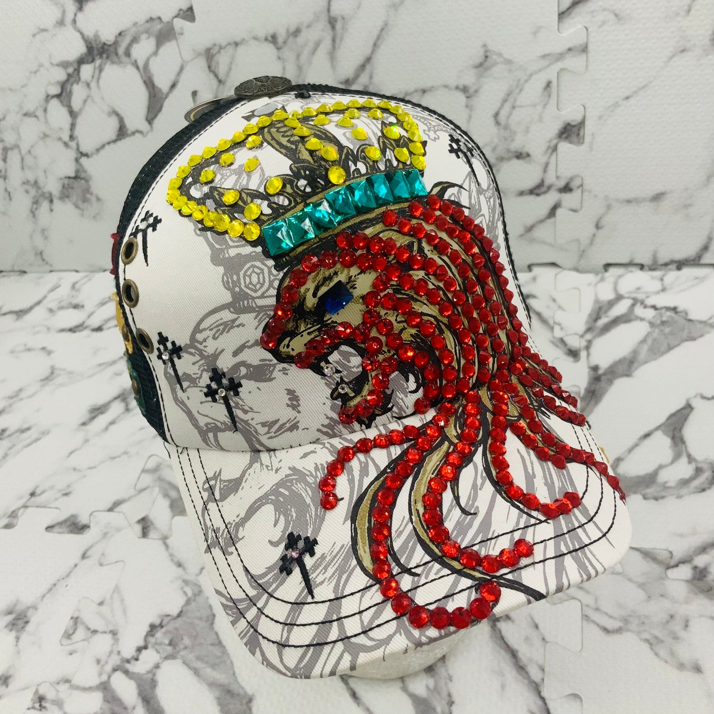 Rebel Spirit Lion King White | Black | Yellow | Aqua | Red Rhinestone Trucker Hat NWT