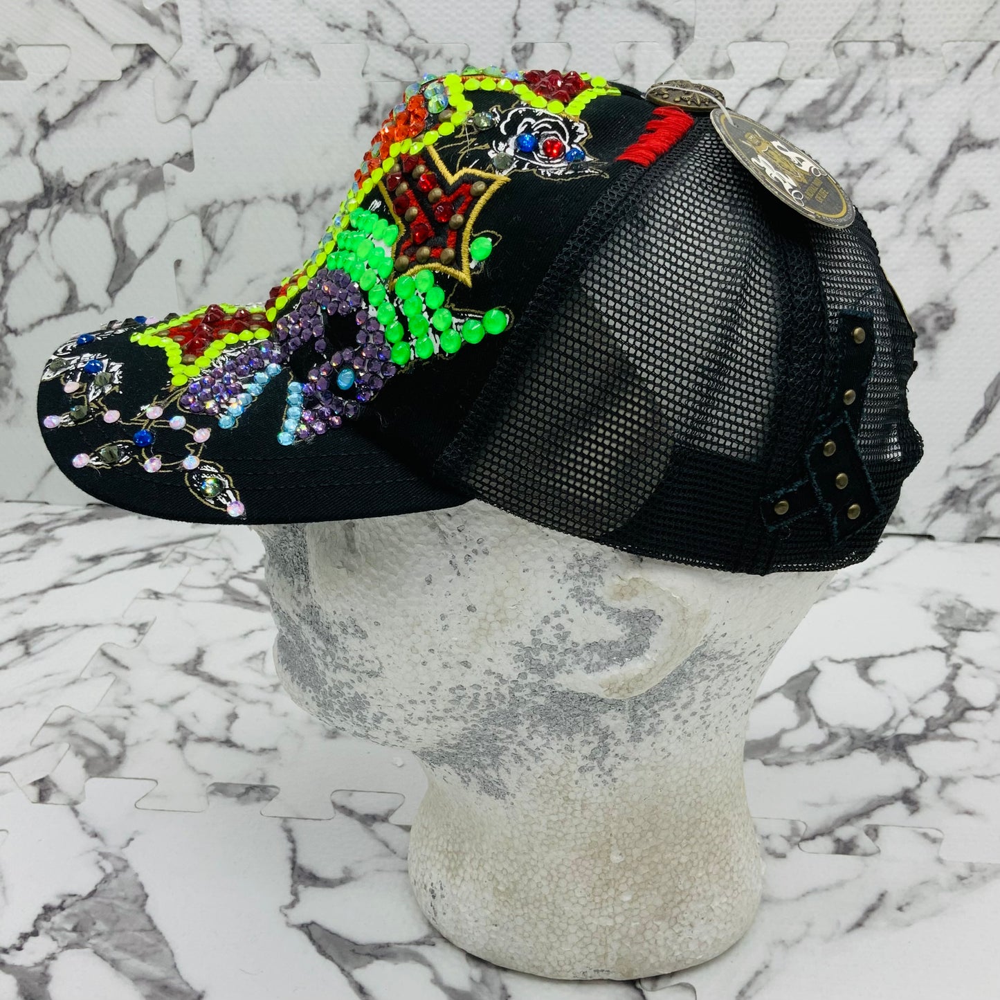 Rebel Spirit Double Skulls Black Red | Lime Green | Purple Rhinestone Trucker Hat NWT