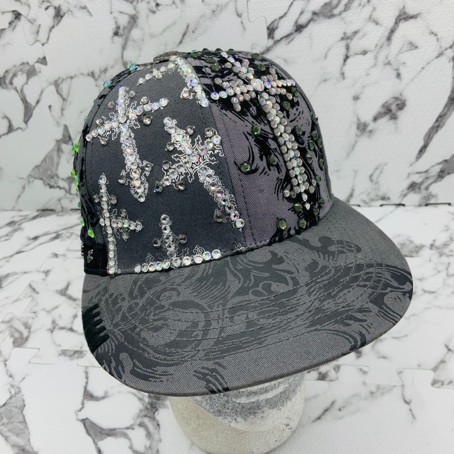 Rebel Spirit Grey | Silver | Black Rhinestones Crosses Flex Fit Hat NWT