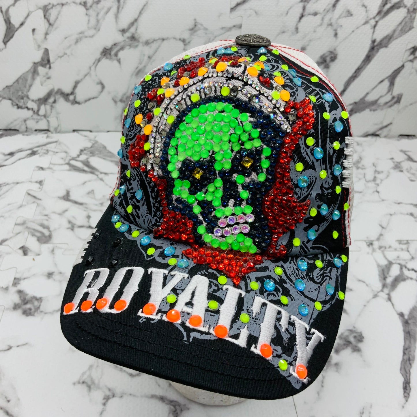 Rebel Spirit Royalty Skull Black | White | Lime Green | Red | Sky Blue Rhinestone Trucker Hat NWT