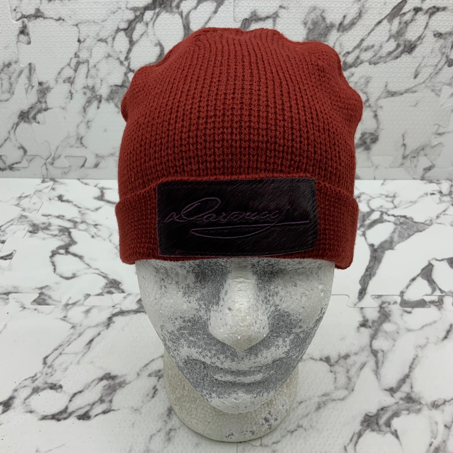 Men's Davoucci Burgundy | Black Pony Hair Casual Beanie NWT