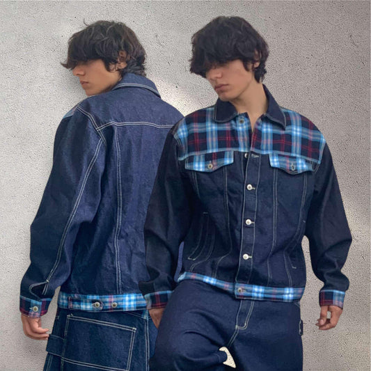 Men's Fashion Dk Blue | Plaid Denim Jackets (PANTS NOT INCLUDED) NWT