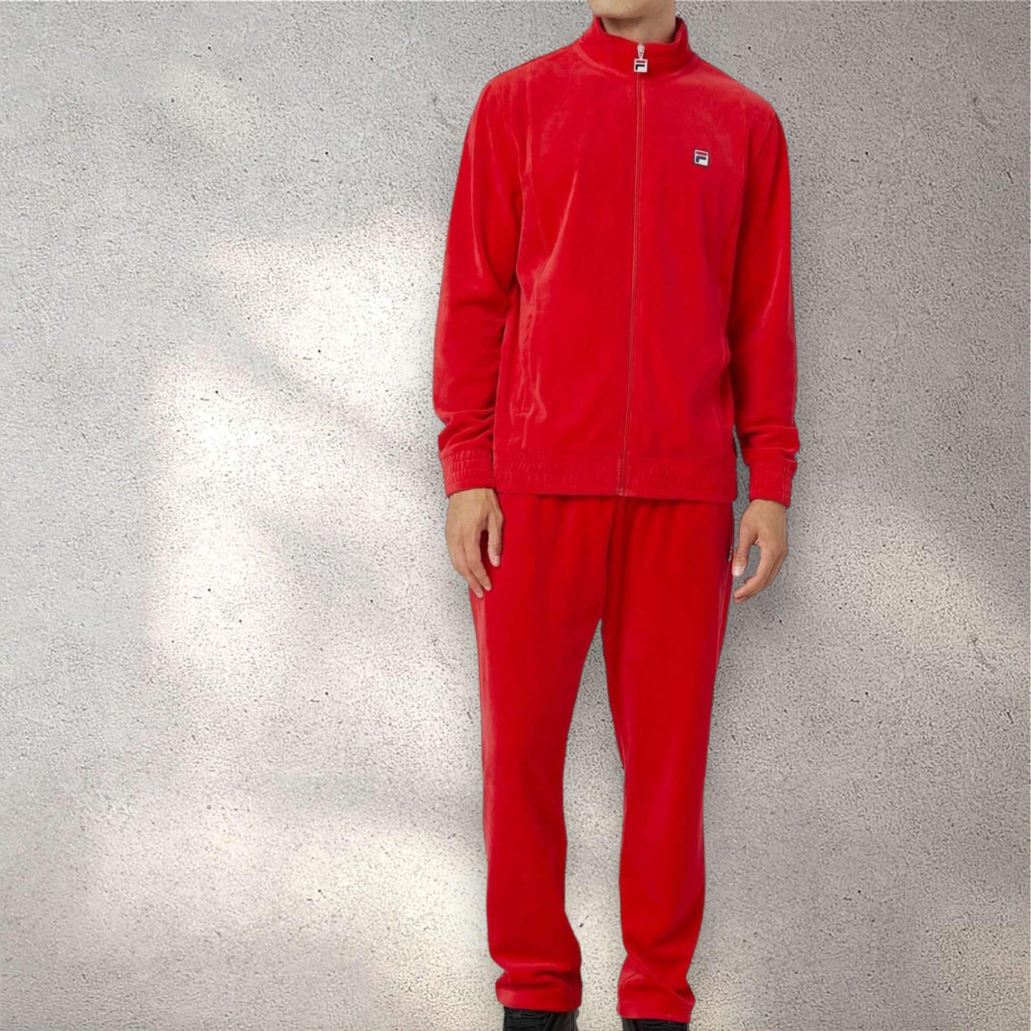 Men’s Fila Solid Red Velour Casual Outfit Set Tracksuits NWT