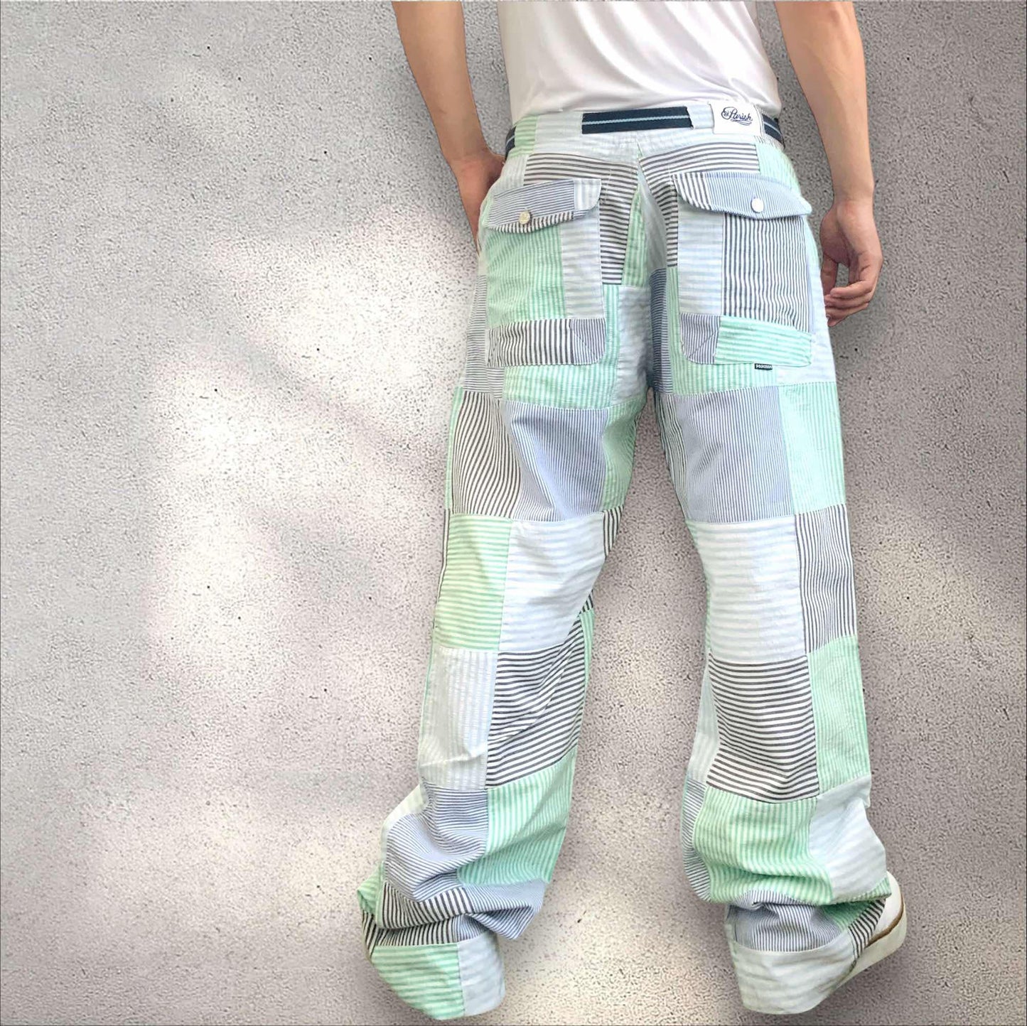 Men's Parish White | Green | Navy Plaid Wide Leg Denim Pants NWT