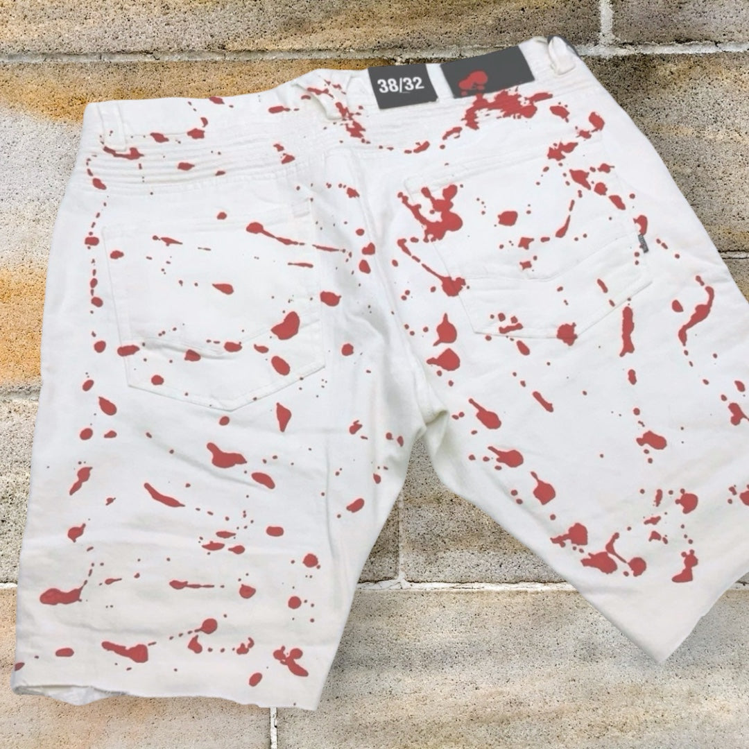 Men's Makobi White | Red Hand-Painted Denim Shorts NWT