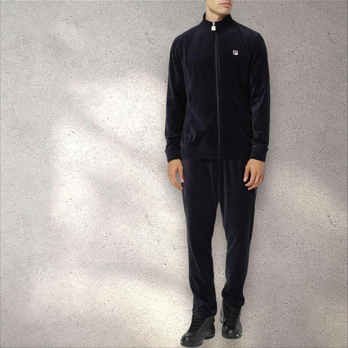 Men’s Fila Solid Black Velour Casual Outfit Set Tracksuits NWT