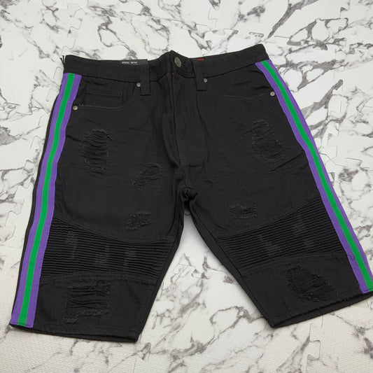 Men's Makobi Black | Purple | Green Denim Shorts NWT