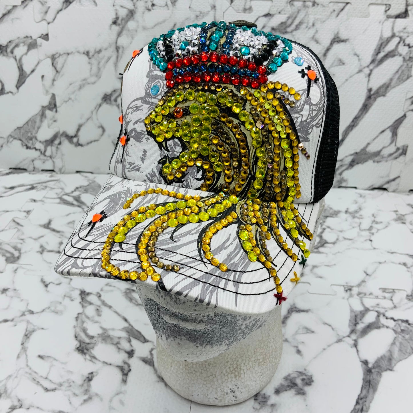 Rebel Spirit Lion King White | Black | Aqua | Red | Yellow Rhinestone Trucker Hat NWT