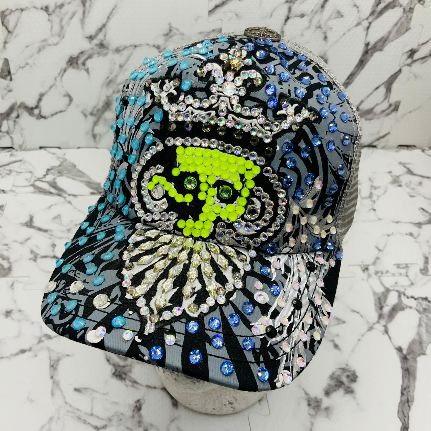 Rebel Spirit Lion King Grey | White | Black | Sky Blue | Lime Green Rhinestone Trucker Hat NWT