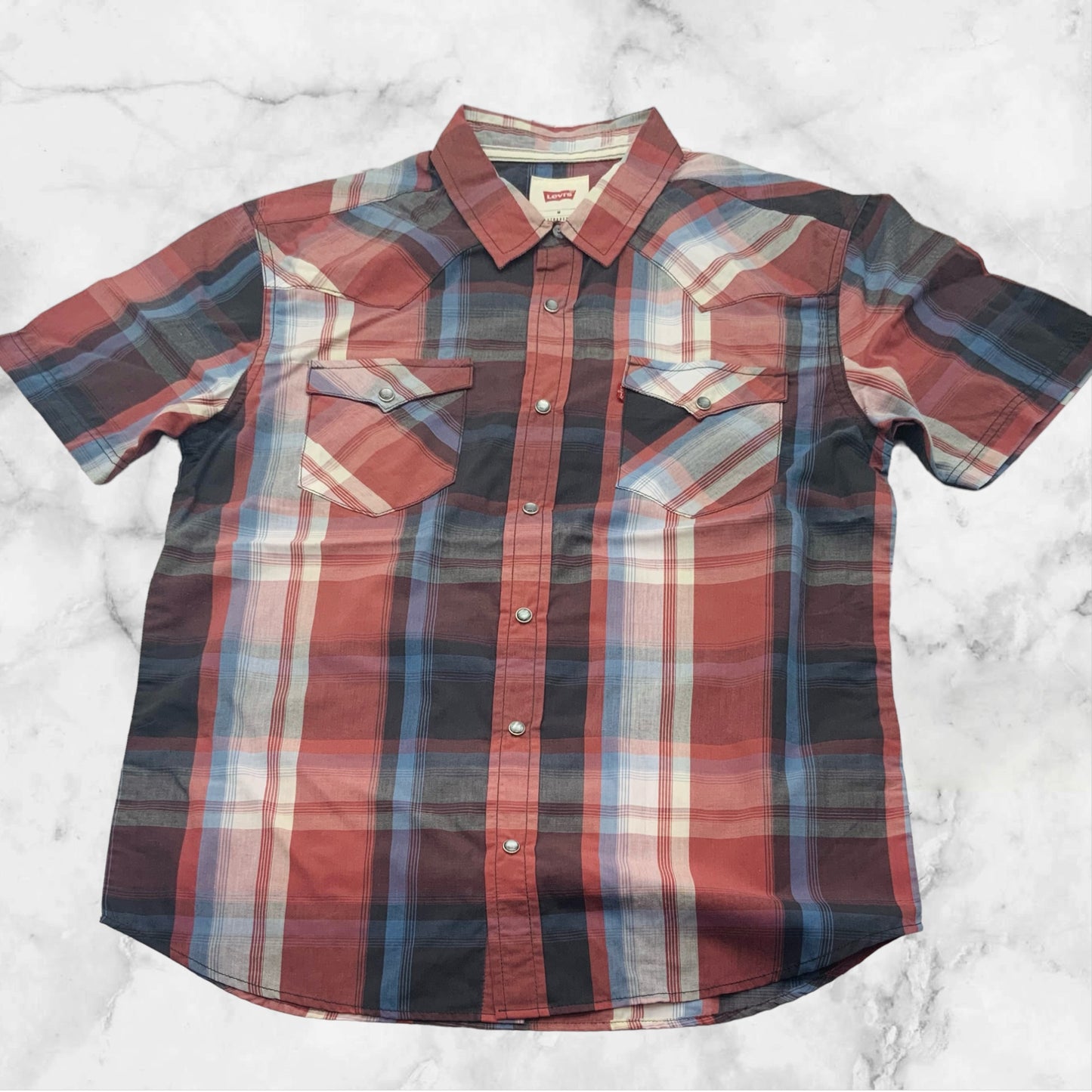 Men's Levi's Red | Black | White | Blue Plaid Button Down S/S Shirt NWT