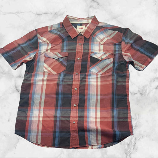 Men's Levi's Red | Black | White | Blue Plaid Button Down S/S Shirt NWT