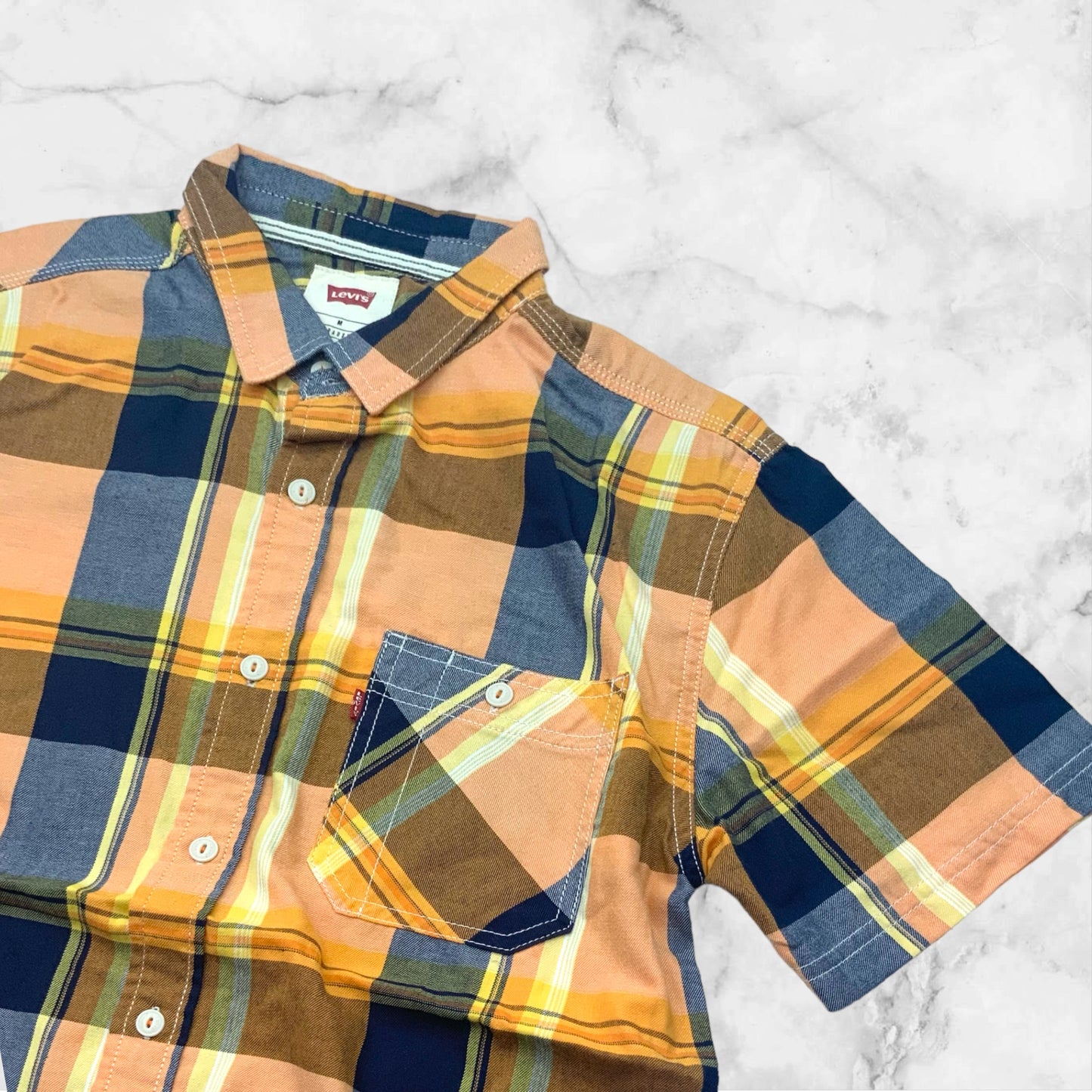 Men's Levi's Orange | Navy | Yellow Plaid Button Down S/S Shirt NWT