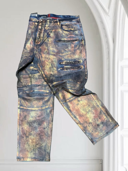 Men's Makobi Big & Tall Blue | Copper Foil Denim Pants NWT