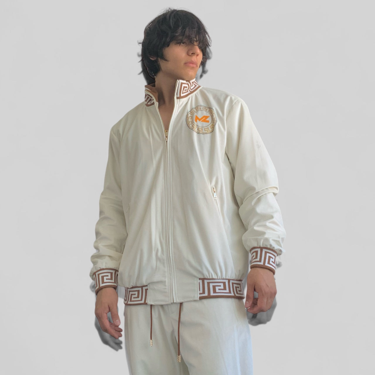 Men’s Manzini Off White | Brown Velvet Rhinestone Causal Tracksuits Outfits Sets NWT