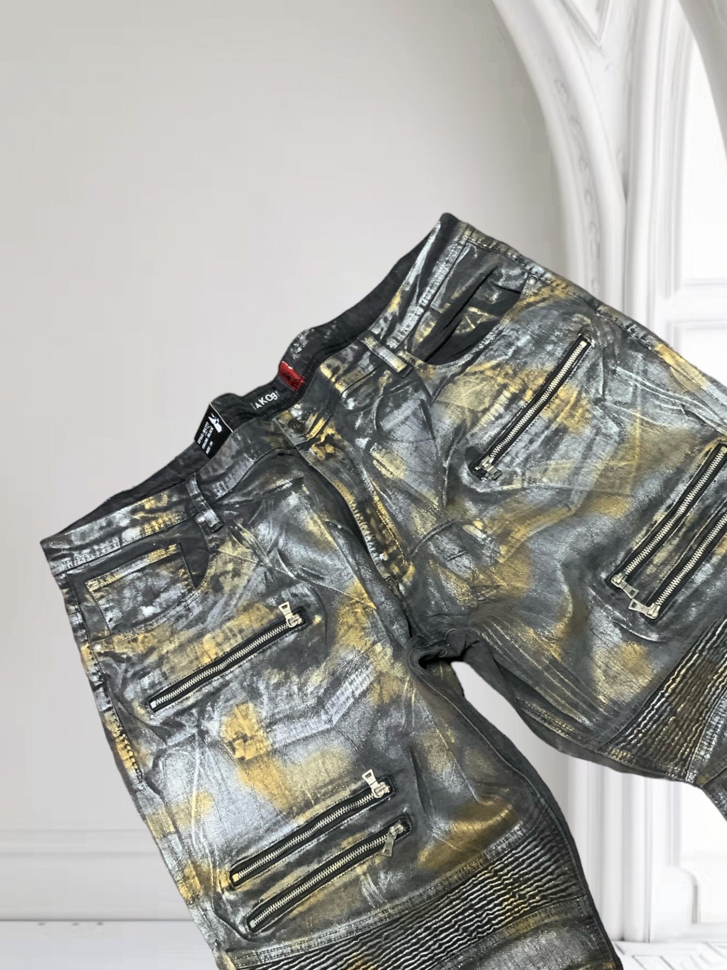 Men's Makobi Big & Tall Silver | Gold Foil Denim Pants NWT