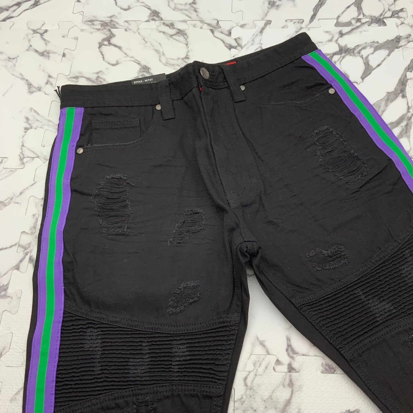 Men's Makobi Black | Purple | Green Denim Shorts NWT