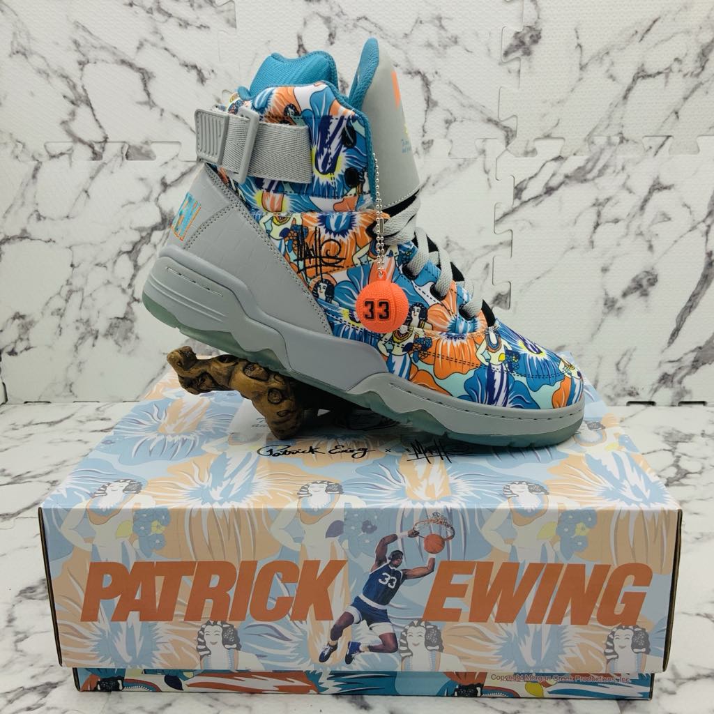 Men’s PATRICK EWING 33 HI X ACE VENTURA Grey | Sky Blue | Orange Sneakers NWT