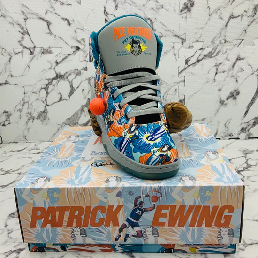 Men’s PATRICK EWING 33 HI X ACE VENTURA Grey | Sky Blue | Orange Sneakers NWT