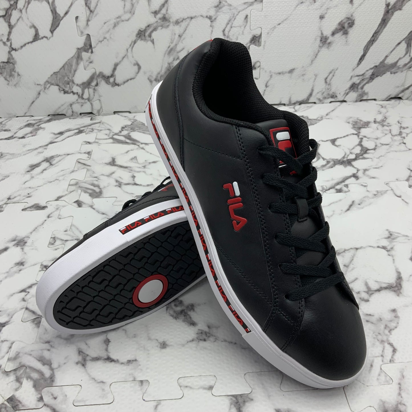 SOLD OUT Men’s Fila Original Court Leather Black | White | Red Sneakers NWT