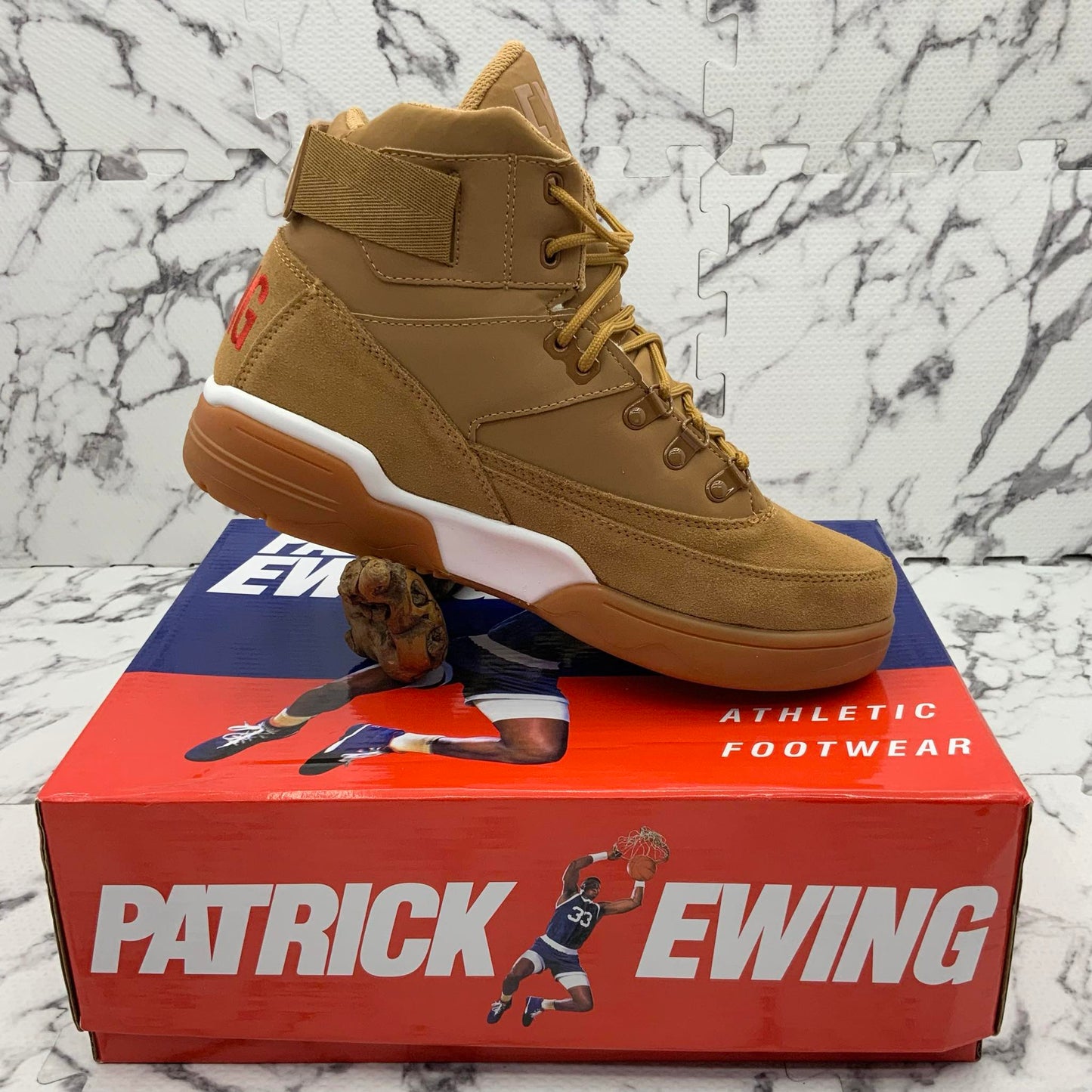 Men’s PATRICK EWING 33 HI WINTER Wheat | Gum | Red Sneakers NWT