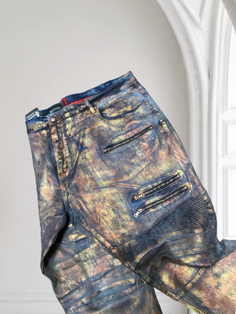 Men's Makobi Big & Tall Blue | Copper Foil Denim Pants NWT