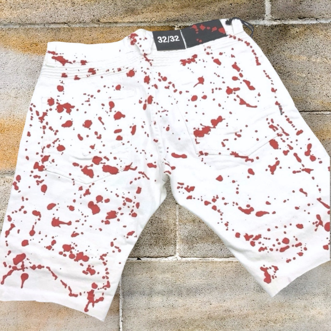 Men's Makobi White | Red Hand-Painted Denim Shorts NWT