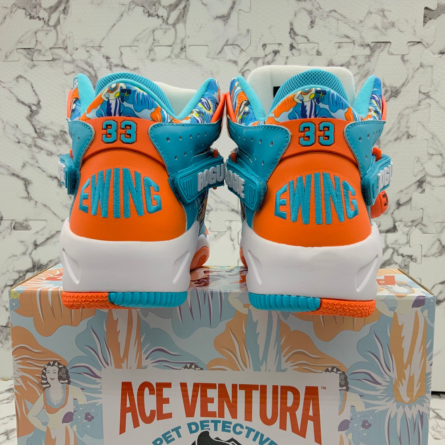 Men’s Patrick Ewing ROGUE x ACE VENTURA 33 HI x MACHE Teal | Orange | White Sneakers NWT