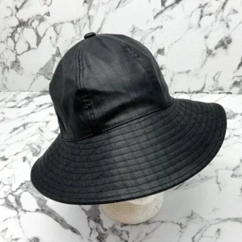 Men's Kangol Black Faux Leather Rain Brim Casual Bucket Hat NWT