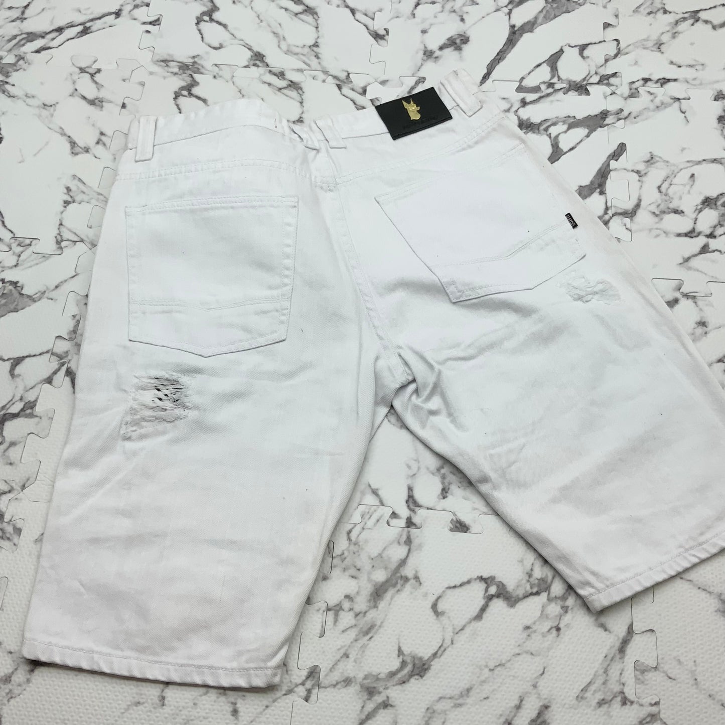 Men's Makobi White | Navy | Yellow Denim Shorts NWT