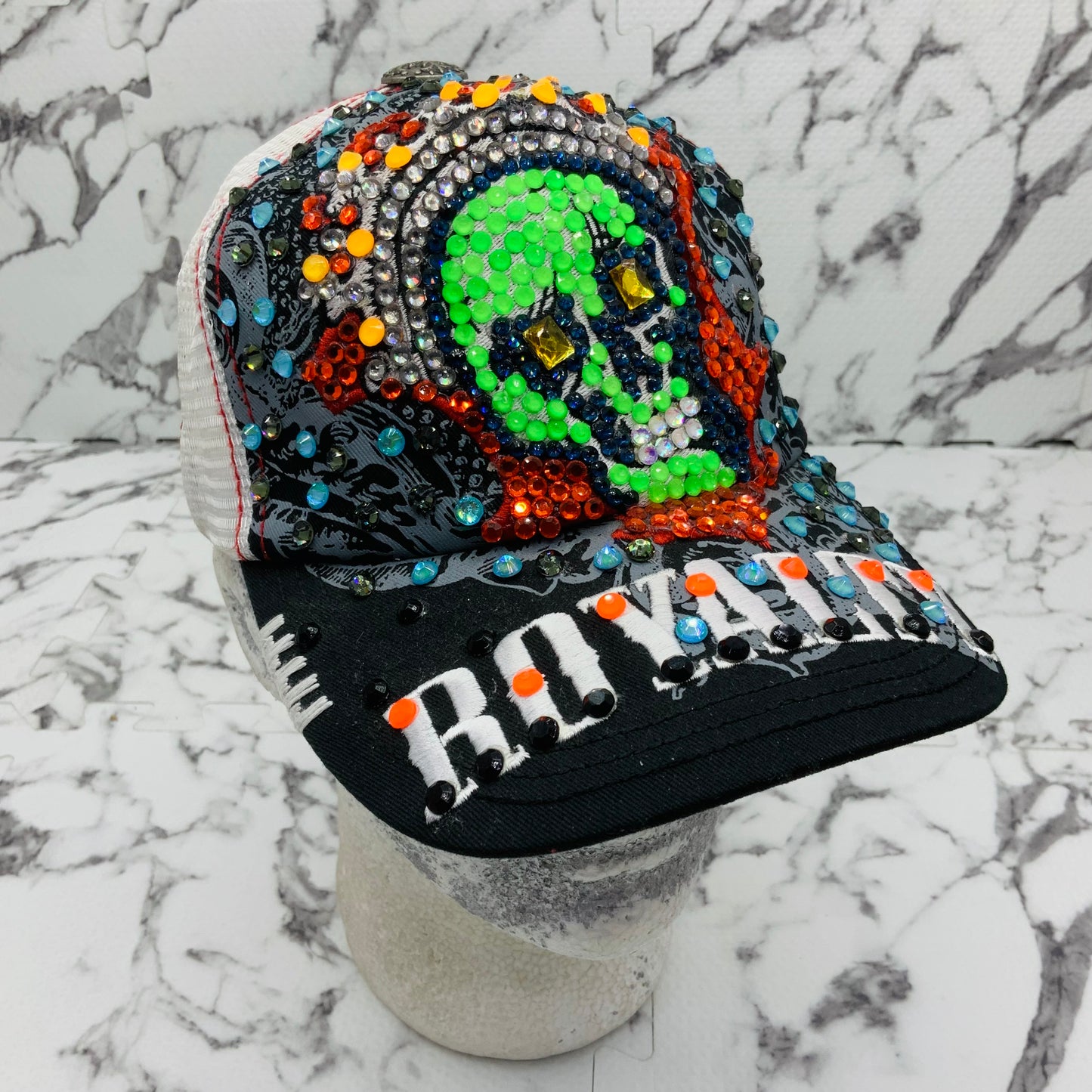 Rebel Spirit Royalty Skull Black | White | Red | Lime Green | Sky Blue Rhinestone Trucker Hat NWT