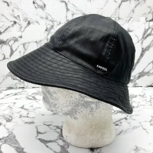 Men's Kangol Black Faux Leather Rain Brim Casual Bucket Hat NWT