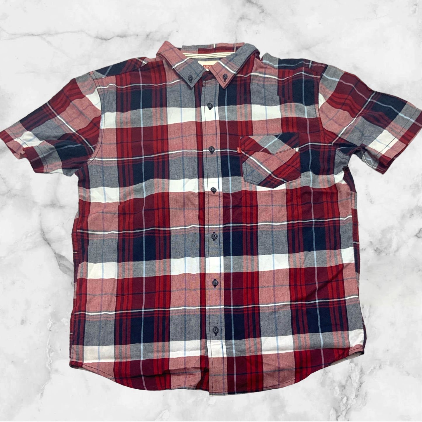 Men's Levi's Red | Navy | White Plaid Button Down S/S Shirt NWT