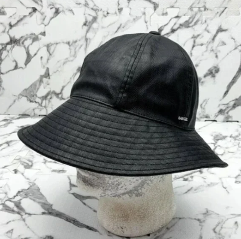 Men's Kangol Black Faux Leather Rain Brim Casual Bucket Hat NWT