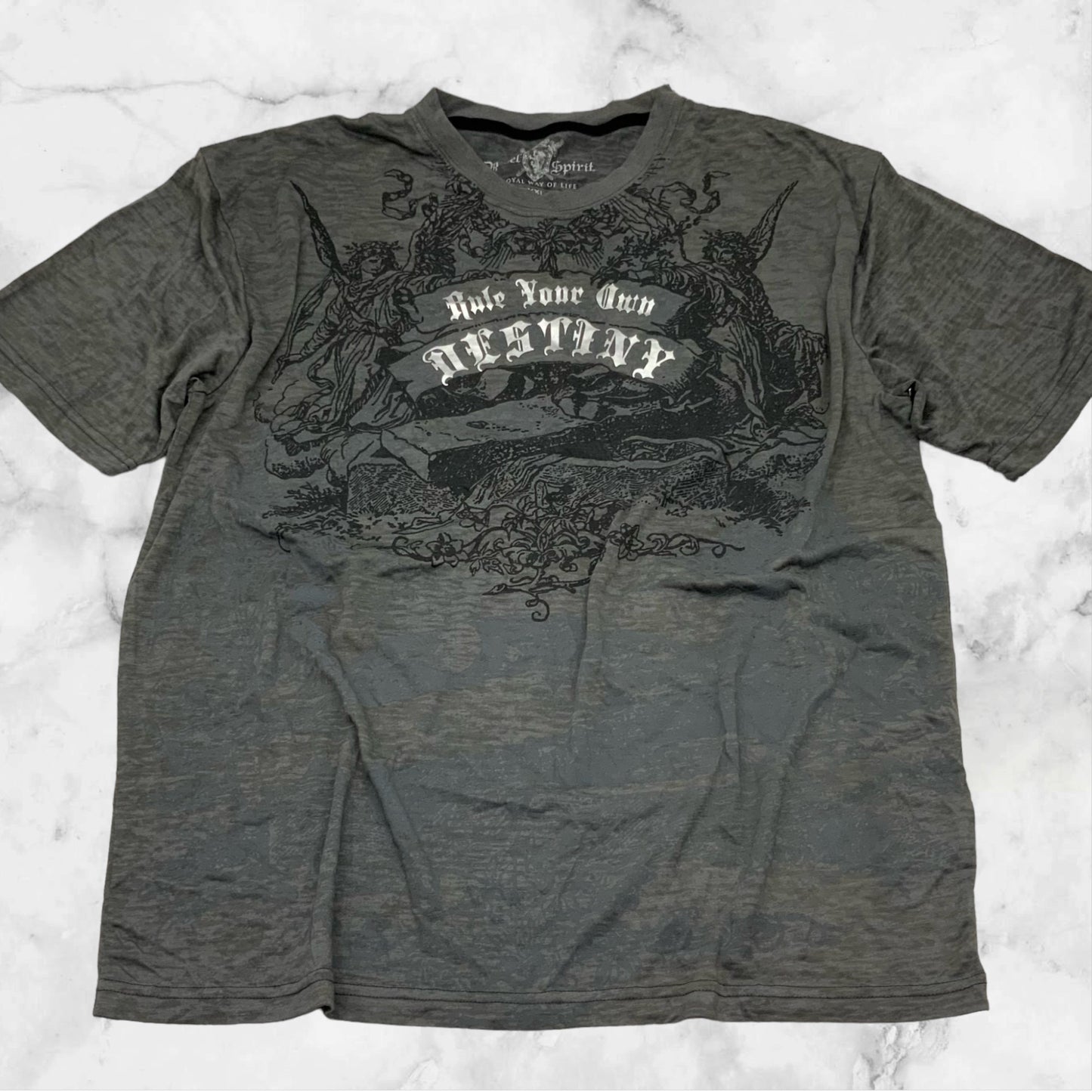 Men’s Rebel Spirit Charcoal Black Burnout S/S Tee Shirt NWT