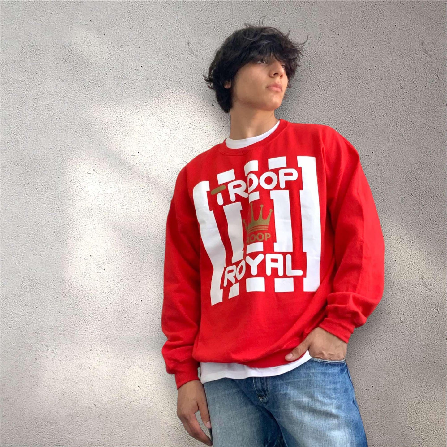 Men's Troop Red | White Fleece Pull Over Crewneck NWT