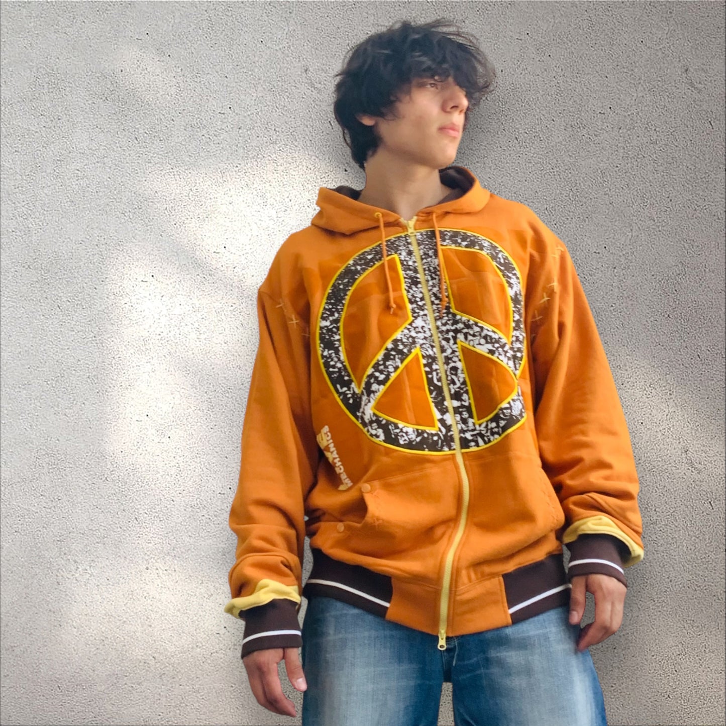 Men's Live Mechanics Burnt Orange Peace Sign Hoodie NWT