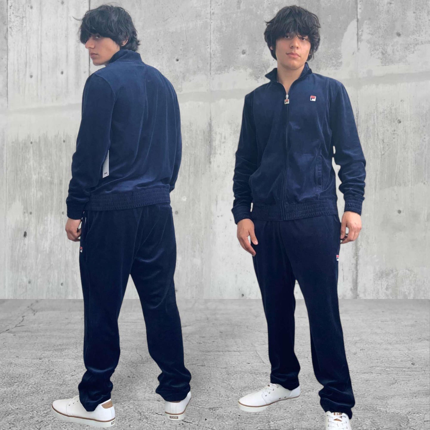 Men’s Fila Solid Navy Blue Velour Casual Outfit Set Tracksuits NWT