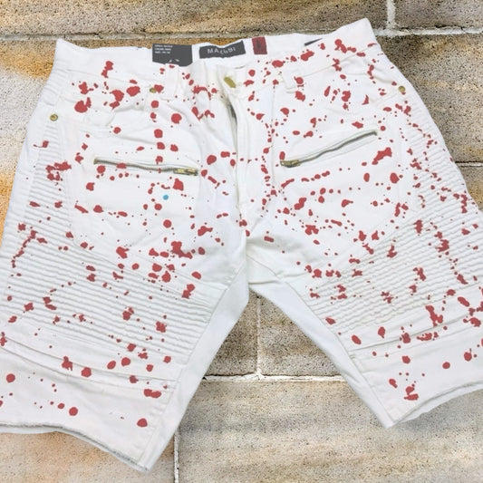 Men's Makobi White | Red Hand-Painted Denim Shorts NWT