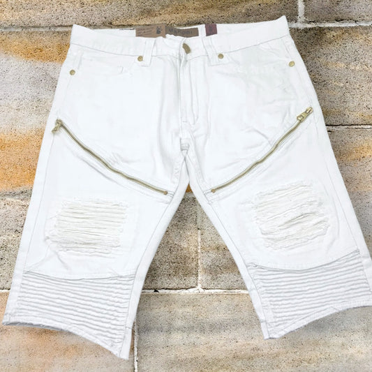 Men's Makobi White | Gold Zip Denim Shorts NWT