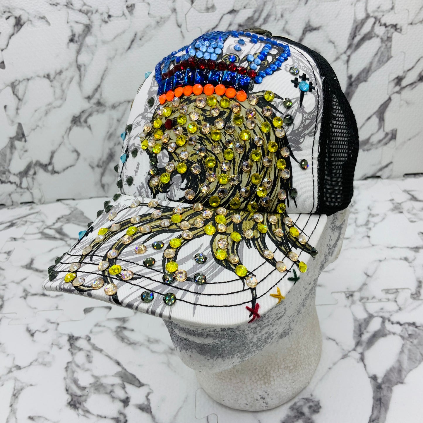 Rebel Spirit Lion King White | Black | Blue | Orange | Yellow Rhinestone Trucker Hat NWT