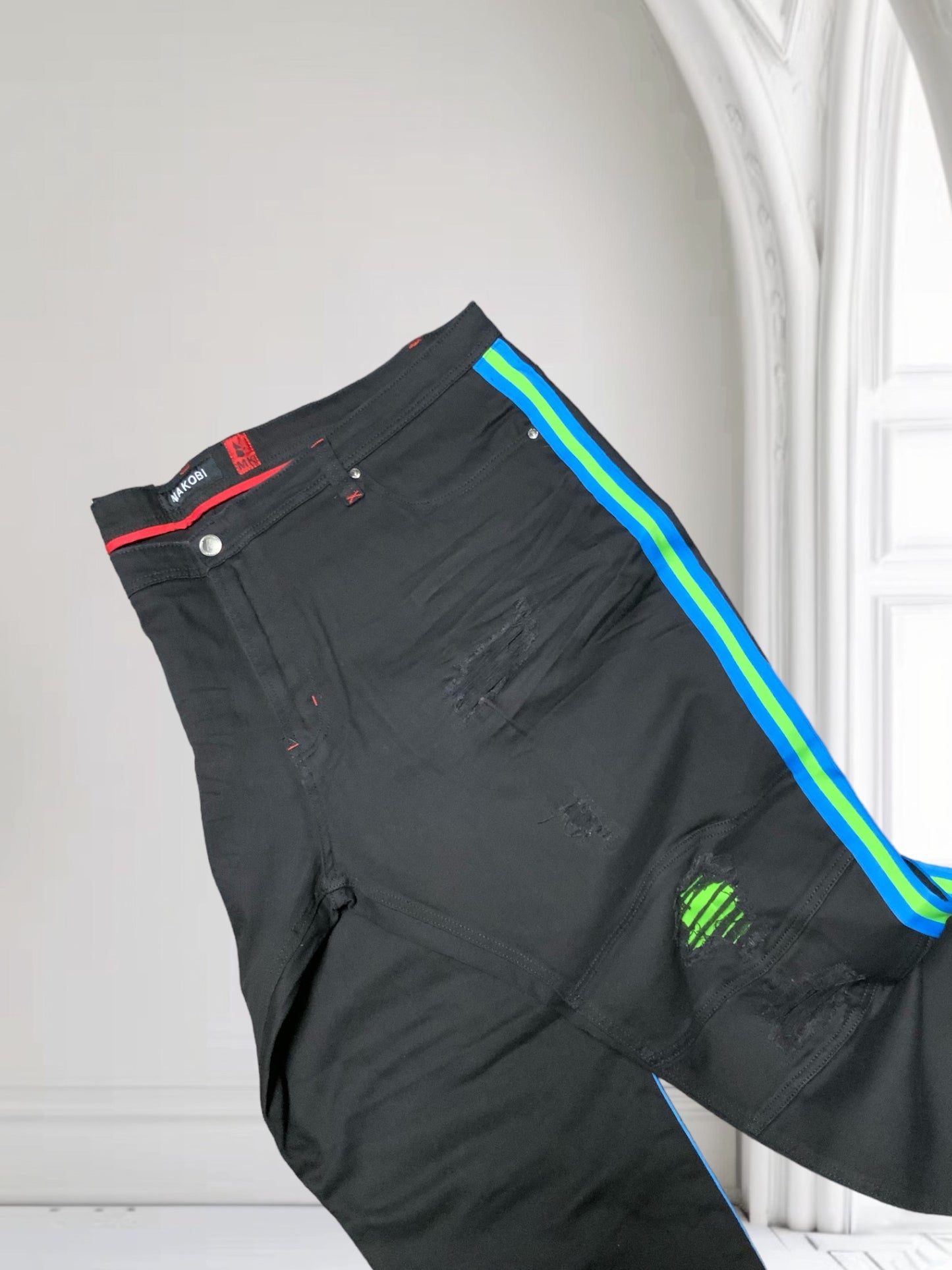 Men's Makobi Big & Tall Black | Green | Turquoise Denim Pants NWT