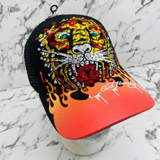 Ed Hardy Tiger Black | Orange | Yellow | Red Rhinestone Trucker Hat NWT