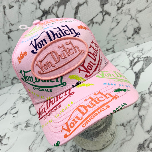 VonDutch Pink All Over Fashion Trucker Hat NWT