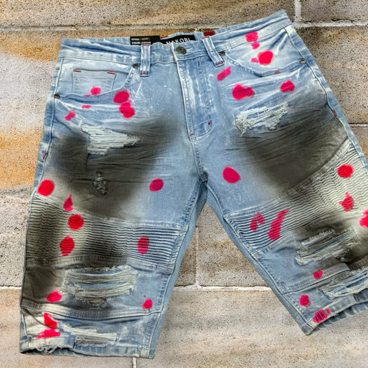 Men's Makobi Sandbalst | Black | Red Hand Painted Denim Shorts NWT