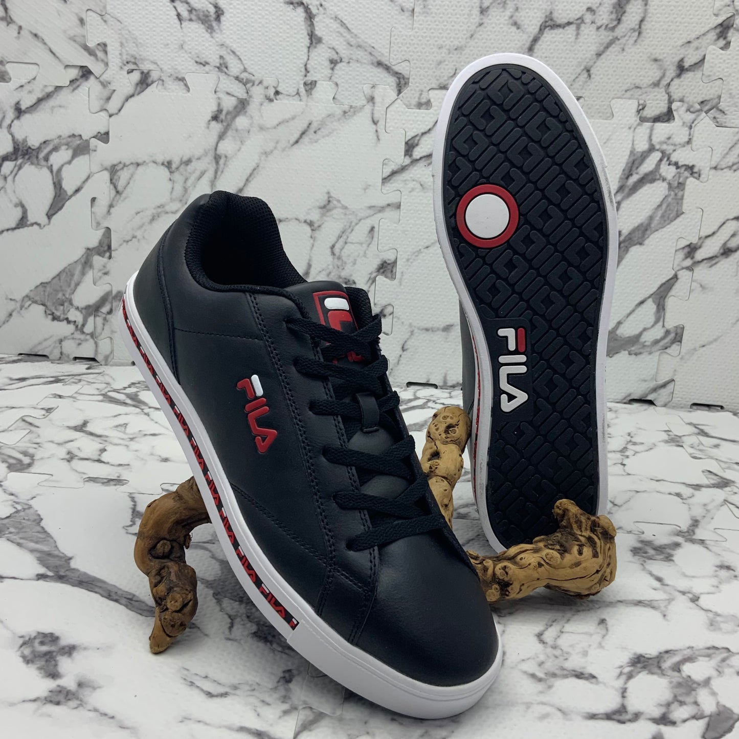 SOLD OUT Men’s Fila Original Court Leather Black | White | Red Sneakers NWT