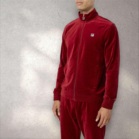 Men’s Fila Solid Burgundy Velour Casual Outfit Set Tracksuits NWT