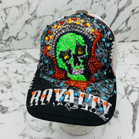 Rebel Spirit Royalty Skull Black | White | Red | Lime Green | Sky Blue Rhinestone Trucker Hat NWT