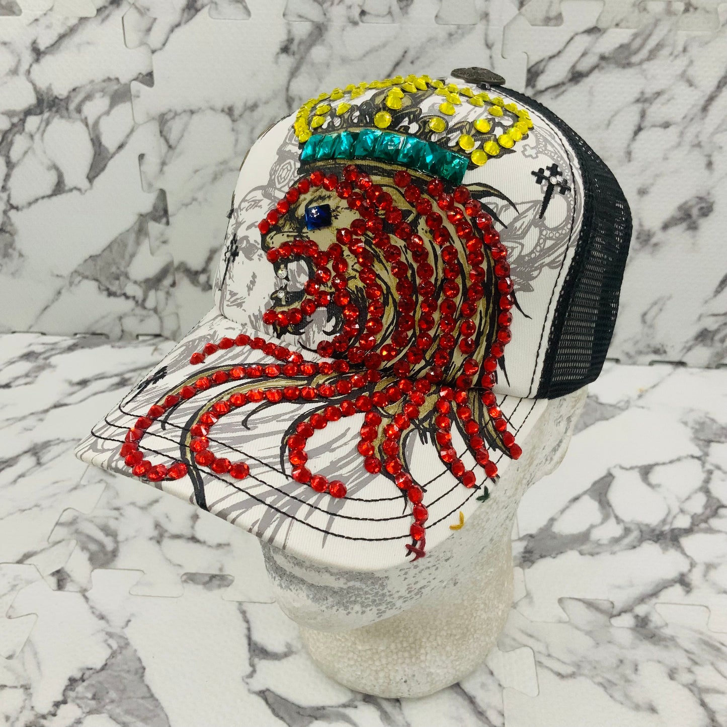 Rebel Spirit Lion King White | Black | Yellow | Aqua | Red Rhinestone Trucker Hat NWT