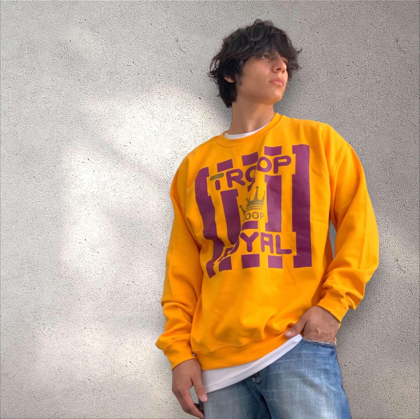 Men's Troop Yellow | Purple Fleece Pull Over Crewneck NWT