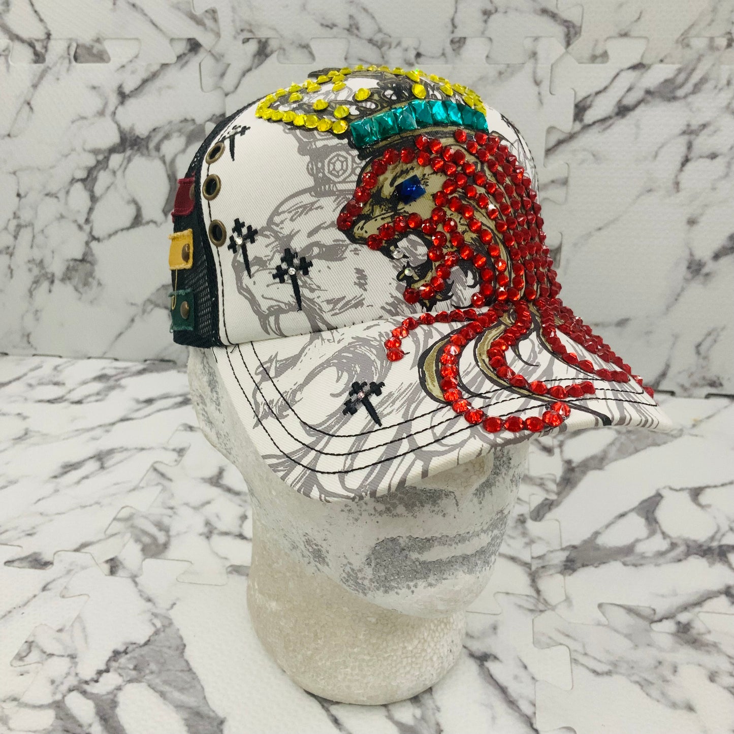 Rebel Spirit Lion King White | Black | Yellow | Aqua | Red Rhinestone Trucker Hat NWT